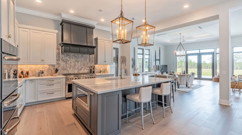 Light modern kitchen and dining rooms
