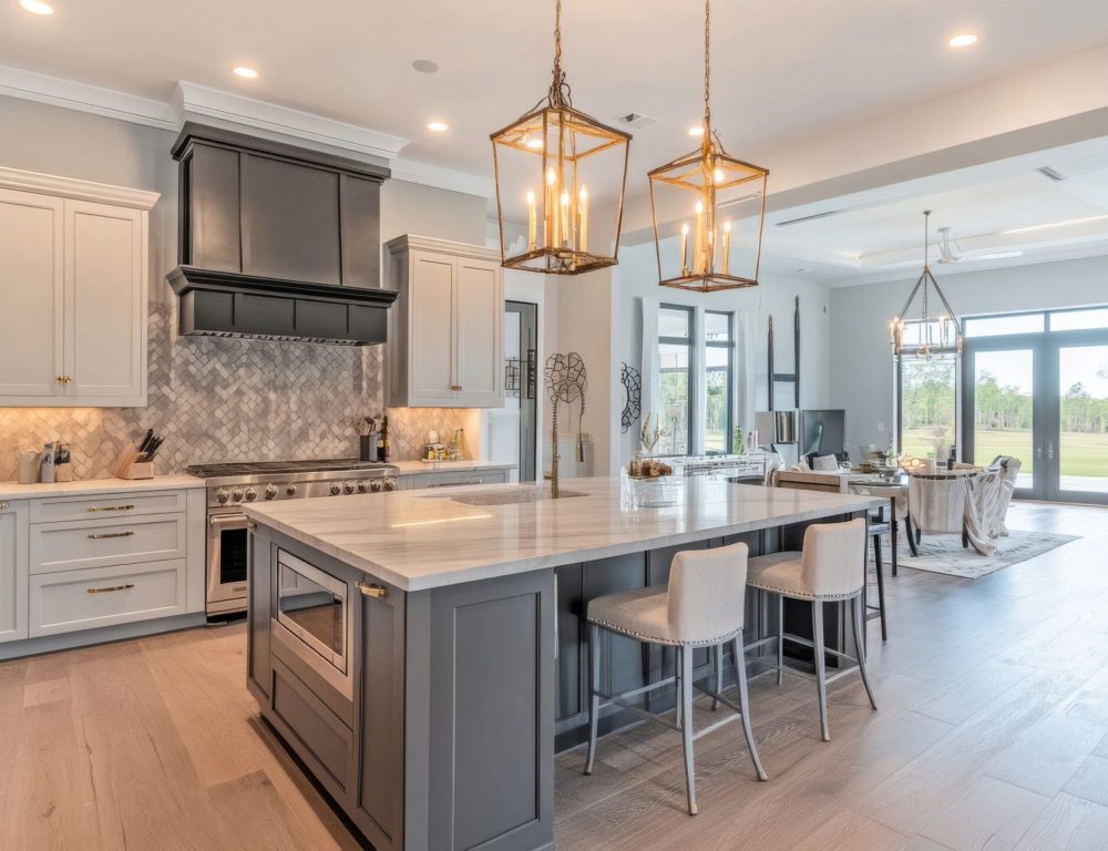 Light modern kitchen and dining rooms